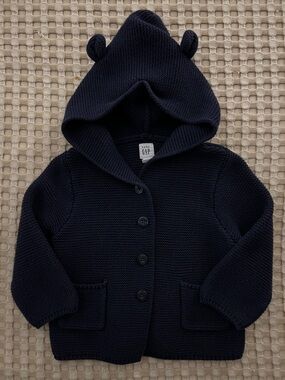 GAP Dark Navy Hooded Baby Sweater with Bear Ears